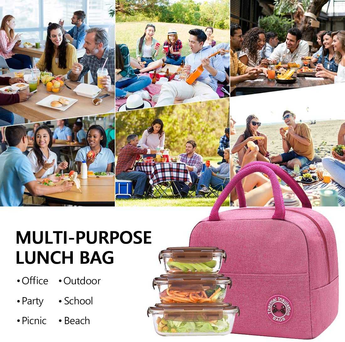 Bolso portátil con estampado de letras e iniciales doradas, ideal para guardar comida